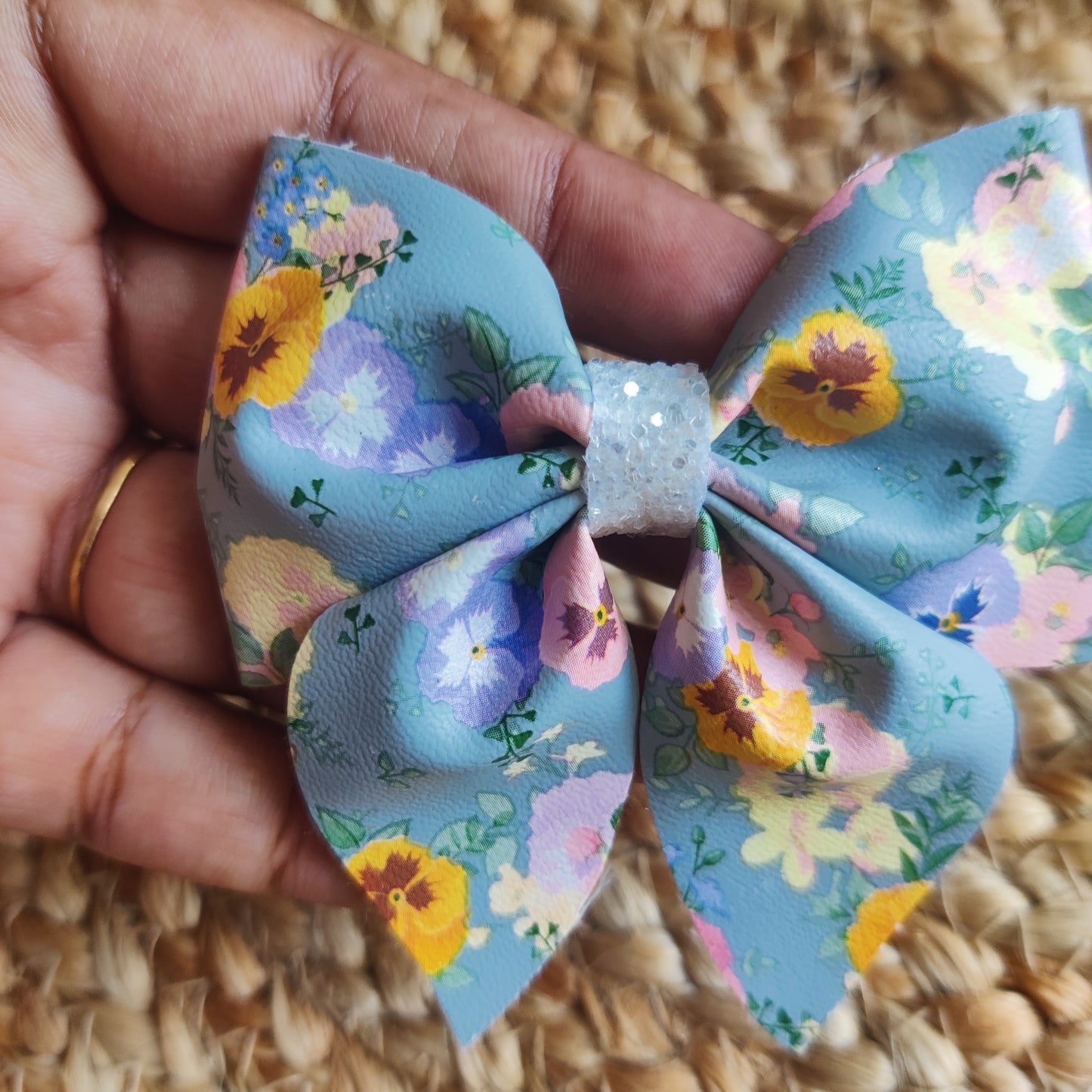 Grey Floral Sailor Bow