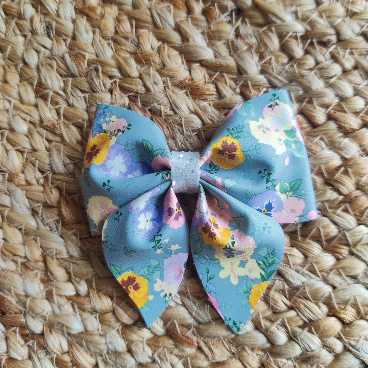 Grey Floral Sailor Bow