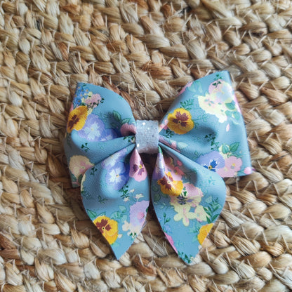 Grey Floral Sailor Bow