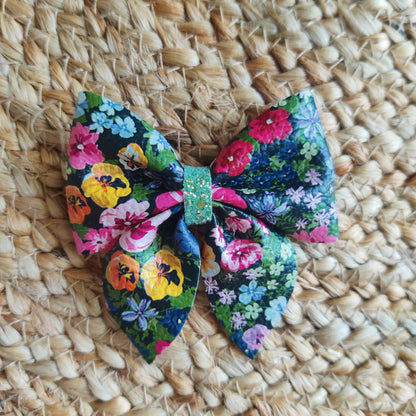 Darkgreen Floral Sailor Bow
