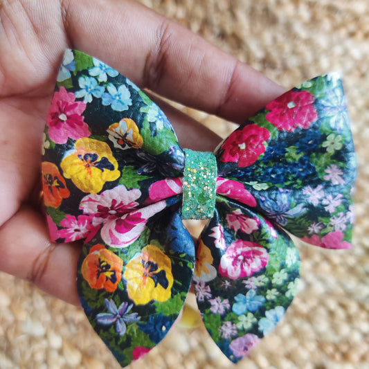 Darkgreen Floral Sailor Bow