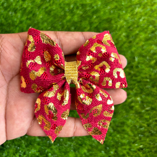 Maroon Leopard Sailor Bow