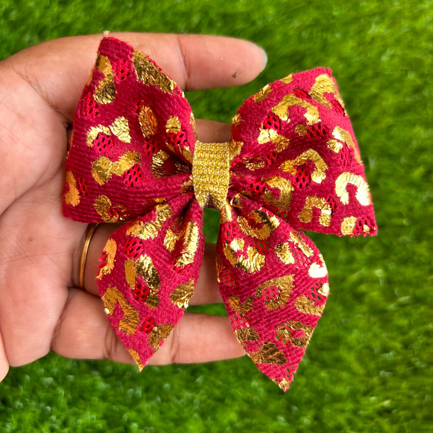 Maroon Leopard Sailor Bow
